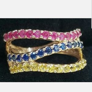 14k Gold Multi Color Sapphire Ruby Band Ring